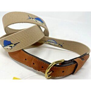 Zip-Pro men’s Sz 44 Tan Belt Blue Marlin Leather end BRASS  Buckle
